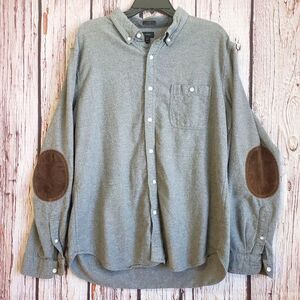 J. Crew Leather Elbow Wool Cotton Mens Gray XL Button Flannel Shirt Long Sleeve